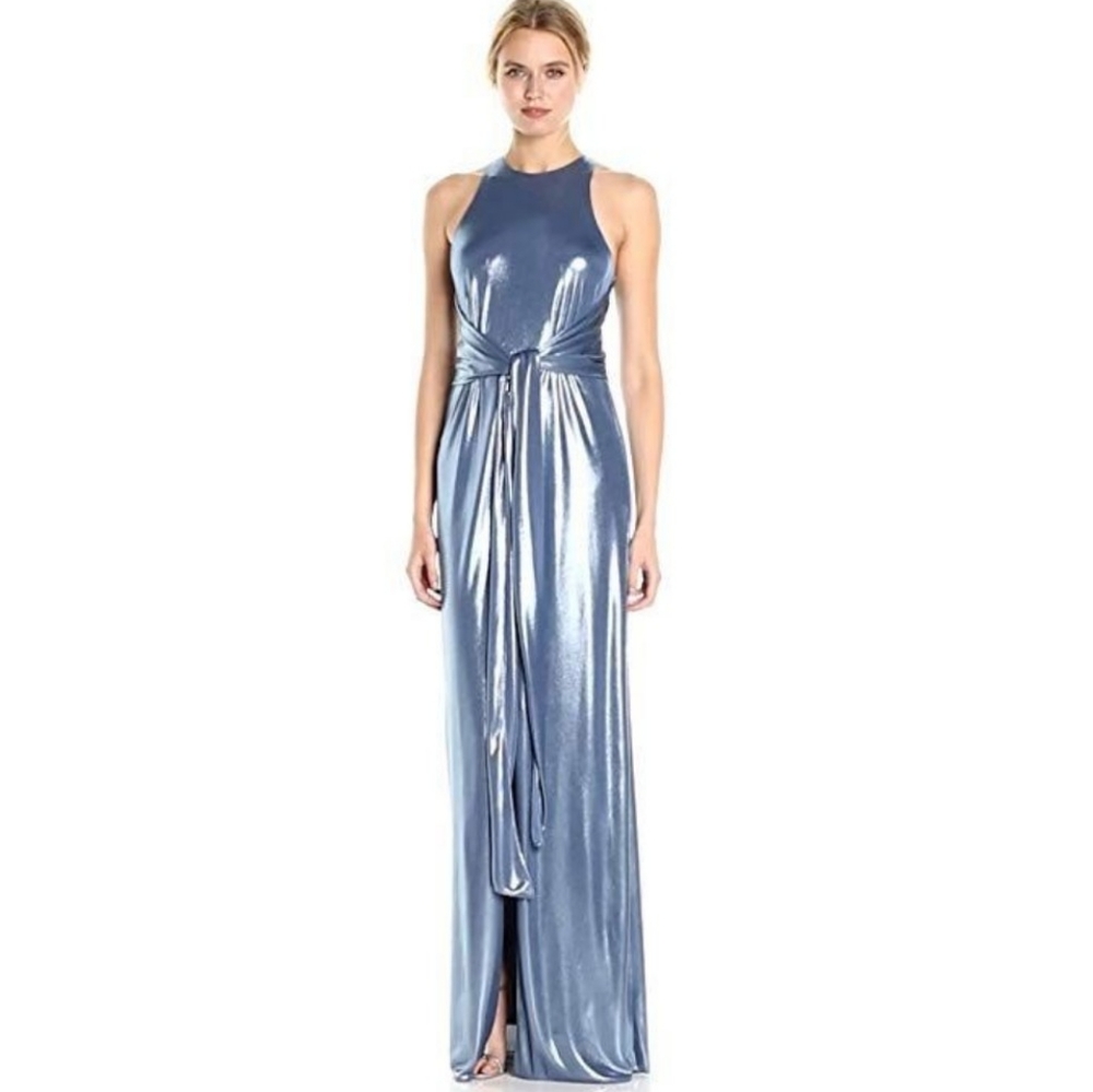 Halston Heritage | Sleeveless High-Neck Metallic Jersey Gown